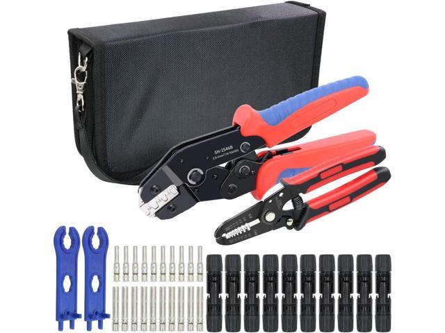 Solar PV Panel Crimping Tool Kit with Crimper Stripper and 10 Pairs Solar Connectors and 1Pair Solar Connector Spanner Wrench, Solar Crimper Tool...