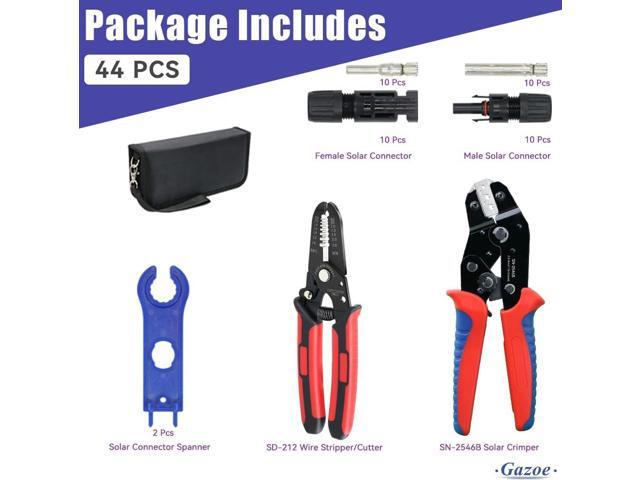 Solar PV Panel Crimping Tool Kit with Crimper Stripper and 10 Pairs Solar Connectors and 1Pair Solar Connector Spanner Wrench, Solar Crimper Tool...