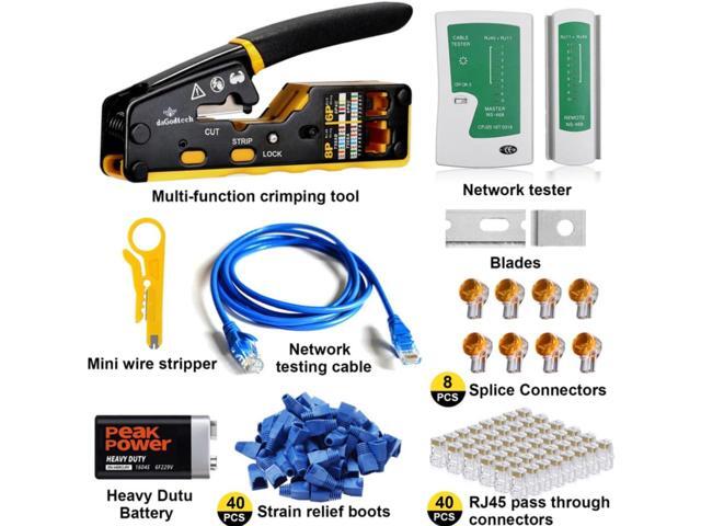 Pass Through RJ45 Crimp Tool Kit All-in-One Ethernet Crimper Network tool kit for RJ45 RJ11-12 Cat5 Cat6 Cat7,Crimping tool with Cable tester wire...