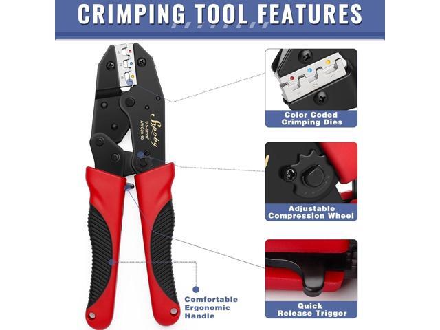 Sopoby Crimping Tool For Heat Shrink Connectors with 300PCS Marine Grade Heat Shrink Wire Connectors - Tinned Red Copper - Electrical Crimping Tool...