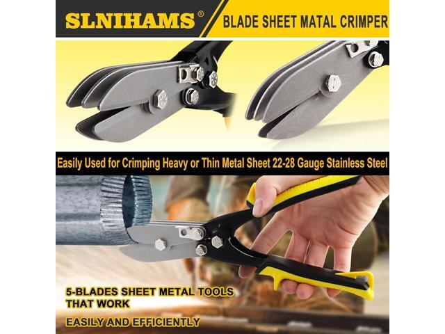 5-Blade Hand Crimper Sheet Metal Tools, Hvac Tool for 24-28 Gauge Duct Work Downspout and Stove Pipe, 10-1/2' Sheet Metal Crimper Gutter End Cap...