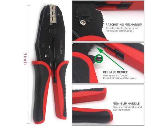 Crimping Tool For Heat Shrink Connectors-AWG 22-10 Ratchet Wire Terminal Crimper-Ratcheting Crimper Tools-Available For Insulated Nylon Connectors...