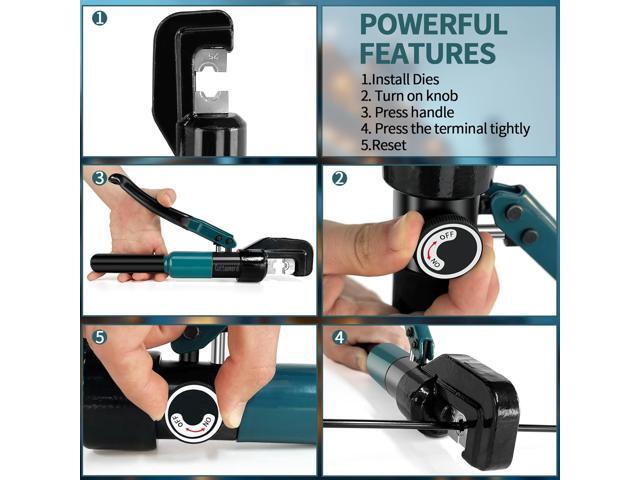 Hydraulic Crimping Tool - 1/8 Wire Rope Crimping Tool with 9 Die Sets (12 AWG to 2/0 AWG) for Battery/Welding Cables & Electrical Wires