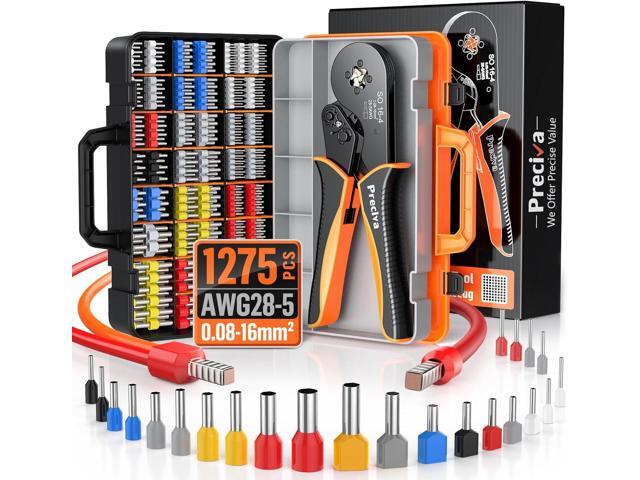 Preciva Ferrule Crimping Tool Kit - AWG 28-5 Self-Adjusting Ratchet Crimper with 1010Pcs Single & 265Pcs Twin Ferrules Wire Terminal Connectors Kit