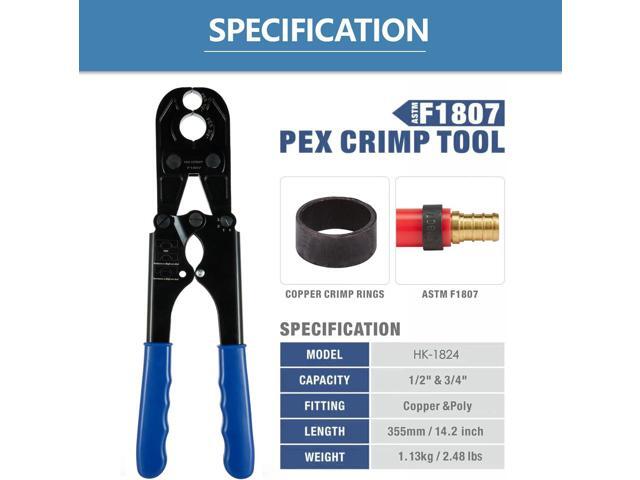 PEX Crimping Tool,1/2Inch,3/4Inch Combo Crimp Copper Rings Tool, Conforms to ASTM F1807 Standards,with Go-No-Go Gauge &Cutter