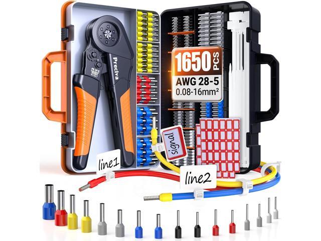 Preciva Ferrule Crimping Tool Kit - AWG 28-5 (0.08-16mm²) Hexagonal Ferrule Crimper with 1500Pcs Ferrules Connectors and 150Pcs Cable Ties,...
