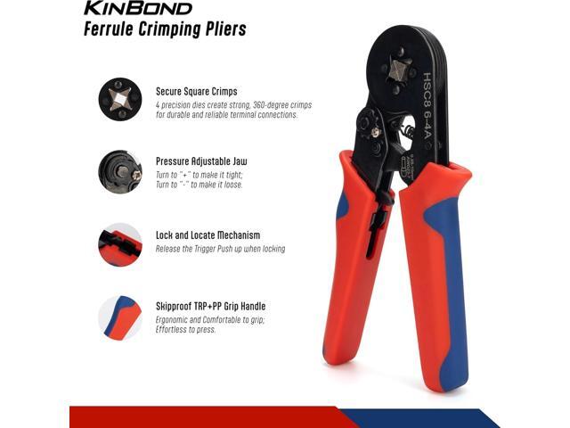 Crimping Tool Kit, Self-Adjustable Wire Ferrule Crimper, Red and Black, AWG23-7, 1200 Pieces, 8.5x3.5 Inch Ratchet Pliers for Electrical Terminals