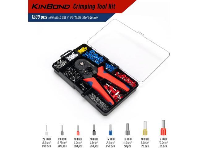 Crimping Tool Kit, Self-Adjustable Wire Ferrule Crimper, Red and Black, AWG23-7, 1200 Pieces, 8.5x3.5 Inch Ratchet Pliers for Electrical Terminals