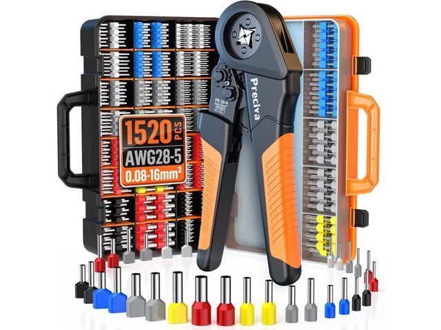 Preciva Ferrule Crimping Tool Kit - AWG 28-5 (0.08-16mm²) Ferrule Crimper with 1520Pcs Single & Twin Ferrules Connectors, Self-Adjustable Ratchet...