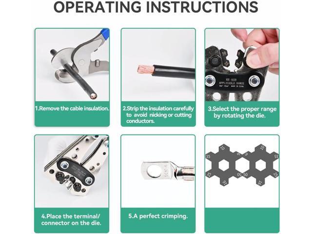 Battery Cable Lug Crimping Tool 10-1 AWG, Heavy Duty Wire Crimper for Battery Wire Ring Terminals - HX-50B