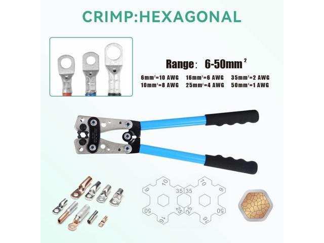 Battery Cable Lug Crimping Tool 10-1 AWG, Heavy Duty Wire Crimper for Battery Wire Ring Terminals - HX-50B