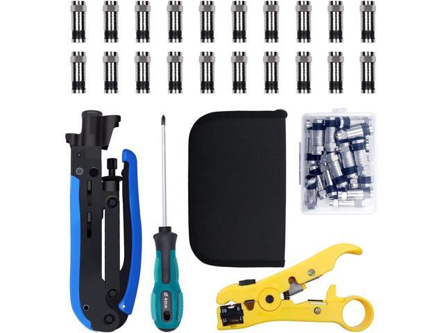 Zhushan Coaxial Compression Tool Kit,Coax Cable Crimper Set with 20 PCS F Compression Connectors, Adjustable RG6 RG59 RG11 75-5 75-7 Coaxial Cable...