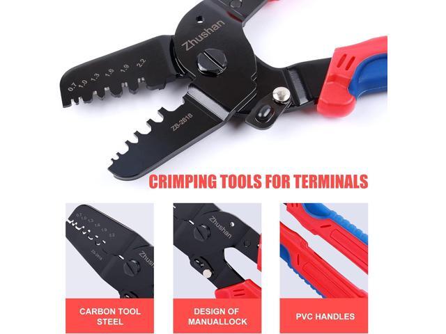 Zhushan ZS-2818 Open Barrel Terminal Crimper Tool, AWG 28-20 (0.08-0.5mm²), Ergonomic Handle, Compatible with Molex, JAM, Tyco, JST Terminals, for...