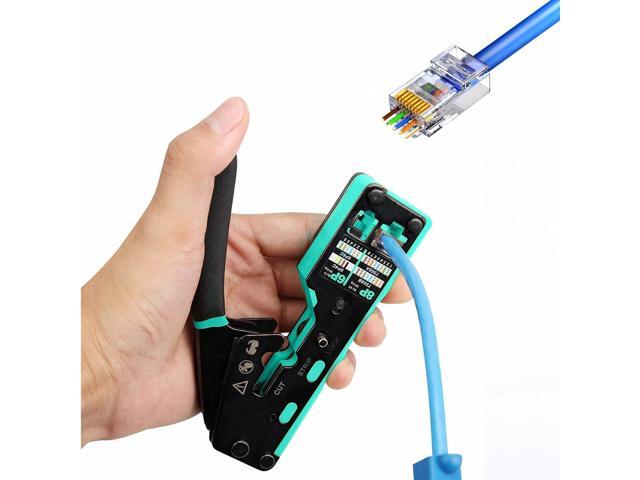 RJ45 Crimp Tool Kit Pass Through, Network Tool Kit, Ethernet Crimper for Cat6 Cat5e Cat5 8P/6P Connectors, Wire Tracker, 110/88 Punchdown Tool,...