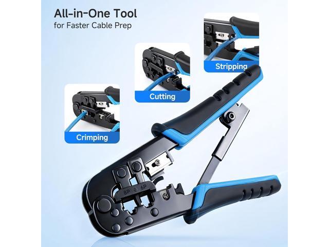 Cable Matters Modular RJ45 Crimp Tool (Ethernet Crimper) with Built-in Wire Cutter and Stripper - 10-Pack Cat6 RJ45 Connectors Included