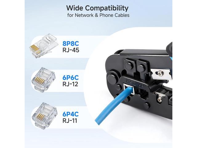 Cable Matters Modular RJ45 Crimp Tool (Ethernet Crimper) with Built-in Wire Cutter and Stripper - 10-Pack Cat6 RJ45 Connectors Included
