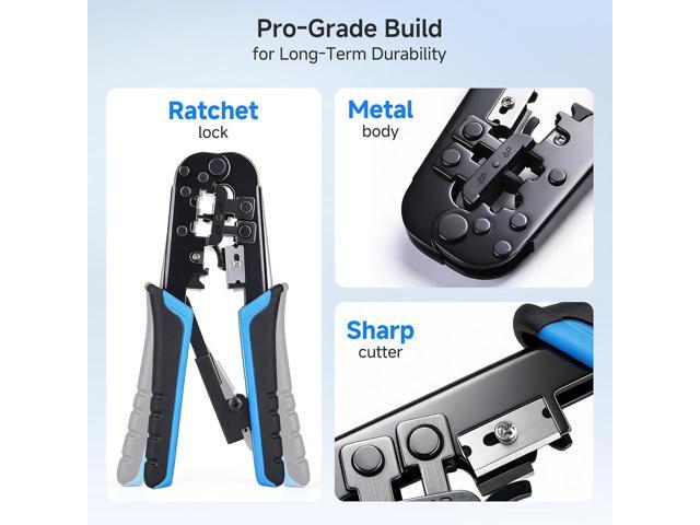 Cable Matters Modular RJ45 Crimp Tool (Ethernet Crimper) with Built-in Wire Cutter and Stripper - 10-Pack Cat6 RJ45 Connectors Included