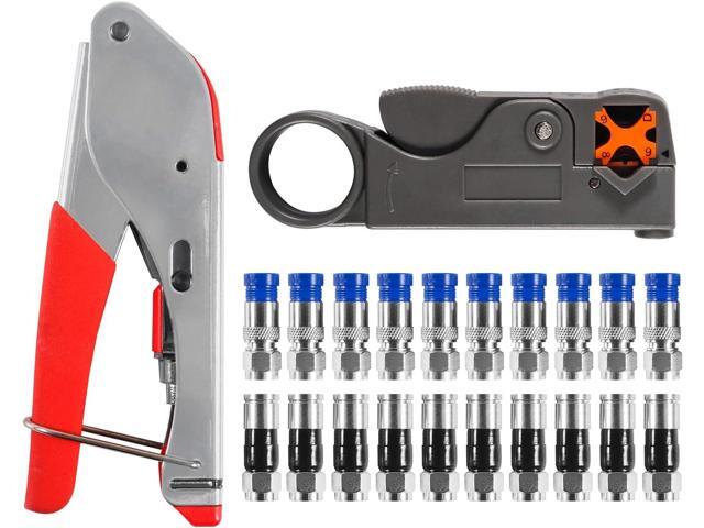 Coax Cable Crimper Kit Tool for RG6 RG59 Coaxial Compression Tool Fitting Wire Stripper with 20pcs F Compression Connectors