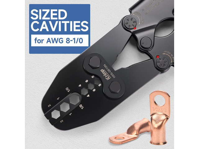 iCrimp Battery Cable Lug Crimping Tool for AWG 8-1/0 Copper Battery Lugs, Heavy-Duty Wire Ends