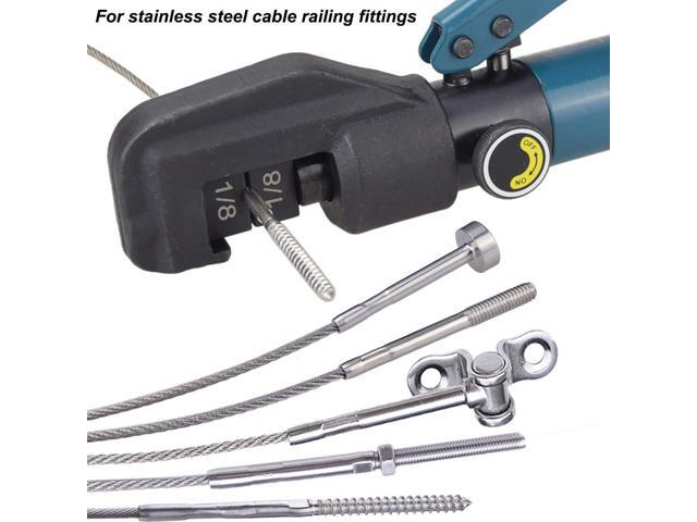 Custom Hydraulic Crimper Tool for 1/8 Stainless Steel Cable Railing Kit Hardware System Fittings, with Cable Cutter
