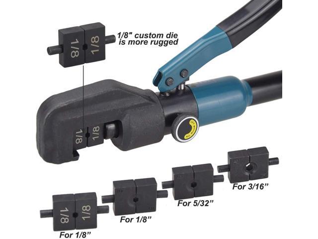 Custom Hydraulic Crimper Tool for 1/8 Stainless Steel Cable Railing Kit Hardware System Fittings, with Cable Cutter