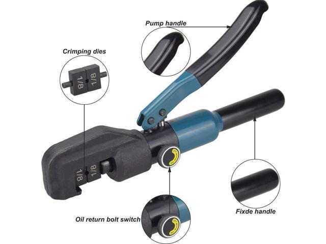 Custom Hydraulic Crimper Tool for 1/8 Stainless Steel Cable Railing Kit Hardware System Fittings, with Cable Cutter