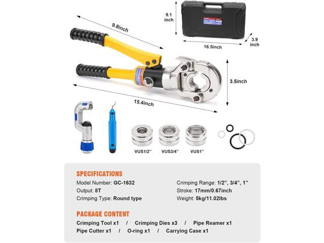 Hydraulic Copper Tube Fittings 1/2, 3/4, 1' Press Crimping Tool Kit Pex Pipe Crimper Pressing Pliers Stainless PEX Press Sleeves for Copper Pipe...