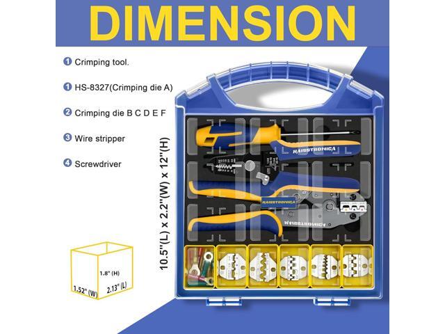 haisstronica Crimping Tool Set - 6PCS Crimping Die for Heat Shrink,Insulated Nylon,Non-Insulated,Ferrule Wire End,Open Barrel Terminals,Solar...
