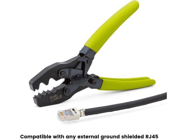 TRUE CABLE External Ground Crimping Tool for Shielded RJ45 Connectors, Dual Crimp Cavities, Carbon Steel, Non-Slip Ergonomic Handle, Terminal...