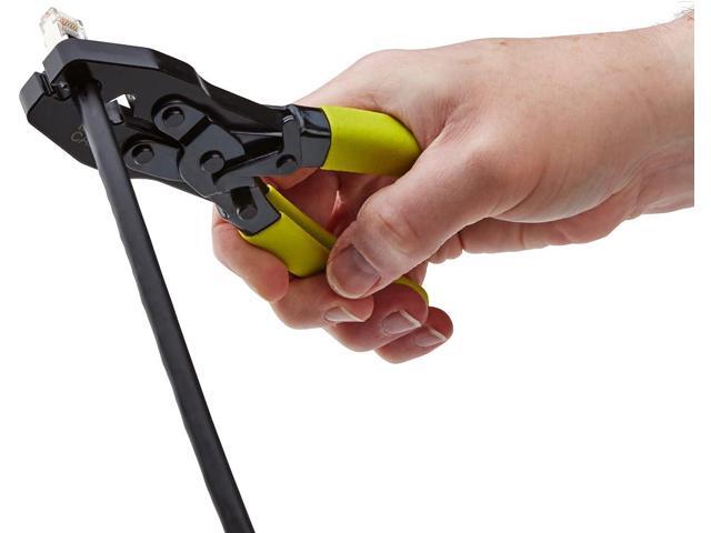 TRUE CABLE External Ground Crimping Tool for Shielded RJ45 Connectors, Dual Crimp Cavities, Carbon Steel, Non-Slip Ergonomic Handle, Terminal...