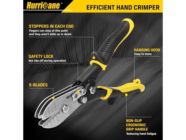 HURRICANE 5 Blade Sheet Metal Crimper. HVAC Crimping Tool for Ductwork, Downspouts & Stove Pipes. 9-1/2 inch Heavy-Duty Hand Crimper with Safety...