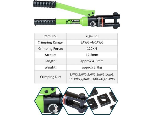 AMZCNC Professional Hydraulic Crimping Tool with 12 Ton Output Pressure and 9 Standard US Dies (Crimps 8 AWG to 4/0 AWG)