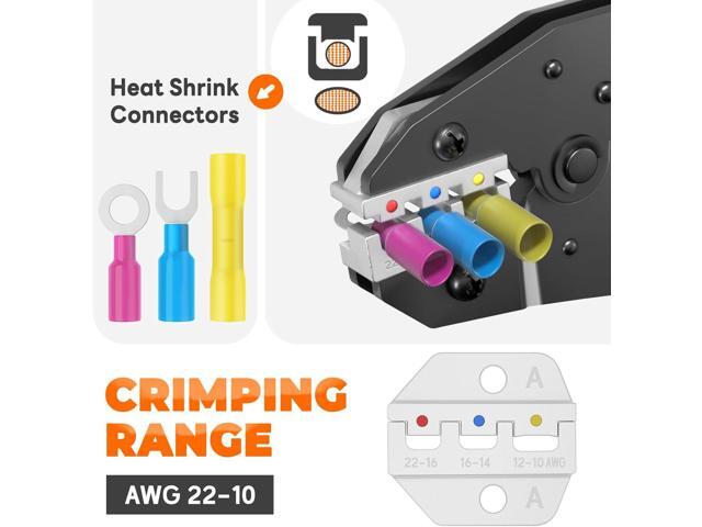 Crimping Tool For Heat Shrink Connectors - AWG 22-10 Ratcheting Wire Crimper Tool - Ratchet Wire Terminal Crimping Pliers - Available For Insulated...