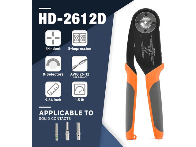 iCrimp Deutsch Solid Contacts Crimping Tool AWG 26-12 for Size 12,16,20 applicable to DT,DTP,DTM serie