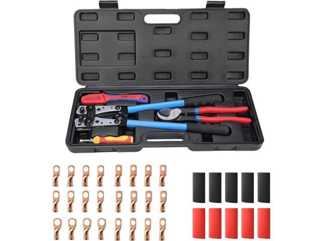 iCrimp Battery Cable Lug Crimping Tool Kit For Copper Lugs Awg 8-1/0,Battery Cable Crimper with Stripper 24pcs Copper Battery Lugs and 10pcs Heat...