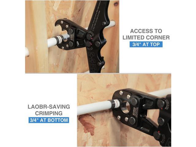 iCrimp IWS-1234N PEX Crimping Tool for 1/2 & 3/4 Copper Crimp Rings, Combo PEX Crimper with Interchangeable Die Set for Tight Space, Patented