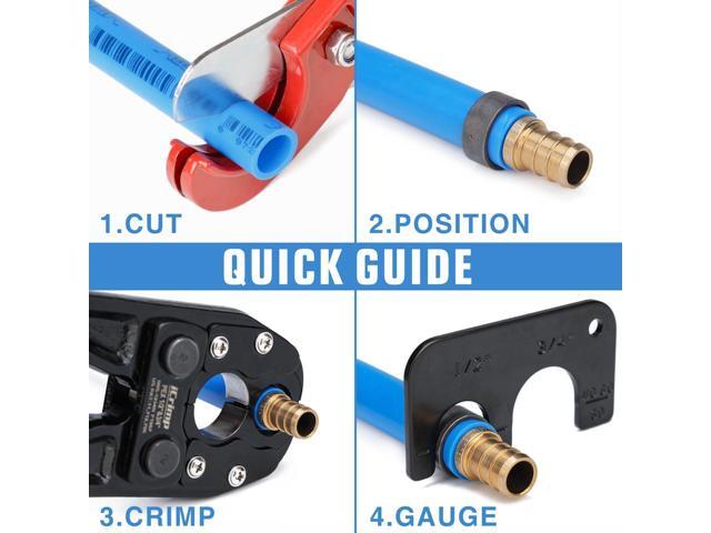 iCrimp IWS-1234N PEX Crimping Tool for 1/2 & 3/4 Copper Crimp Rings, Combo PEX Crimper with Interchangeable Die Set for Tight Space, Patented