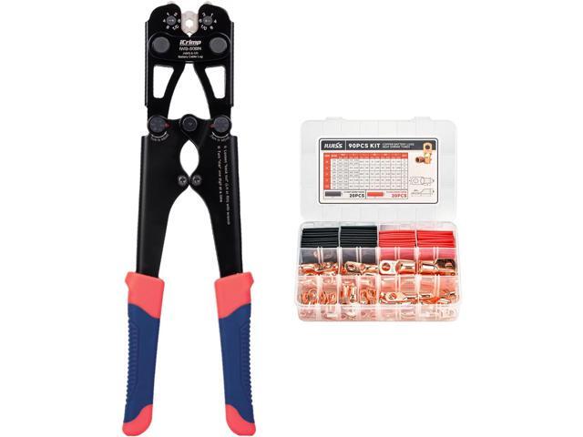 iCrimp Battery Cable Lug Crimping Tool Kit for Copper Lugs Awg 8-1/0,Battery Cable Crimper with 90pcs Copper Battery Lugs/Heat Shrink Tube