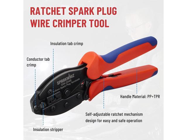 Ratchet Spark Plug Wire Crimping Tool Kit, 180 Degree/90 Degree/Straight Spark Plug Coil Terminals & 24PCS Boots, Ratcheting Wire Crimper Diameter...