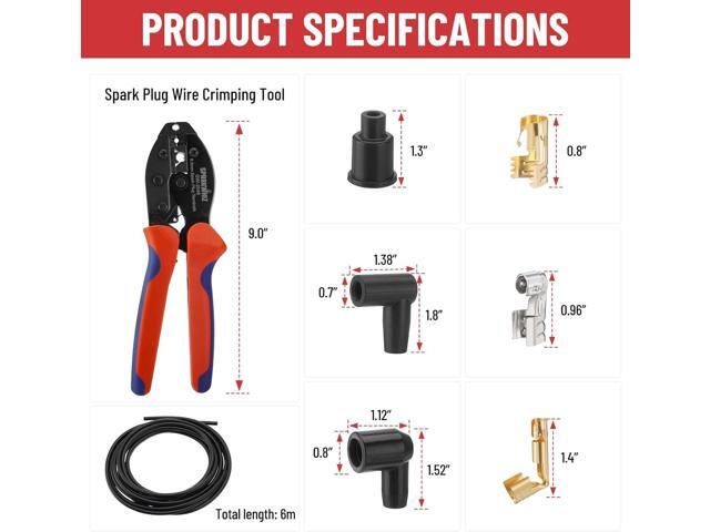 Ratchet Spark Plug Wire Crimping Tool Kit, 180 Degree/90 Degree/Straight Spark Plug Coil Terminals & 24PCS Boots, Ratcheting Wire Crimper Diameter...