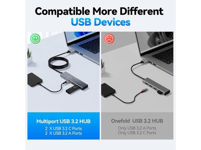USB HUB 3.2, TSUPY USB 3.0 HUB 10Gbps USB 3.2 Gen 2 USB HUB with 4 Multi USB Ports, 4FT Extended Cable HUB for MacBook Air/Pro,Laptop,PC and More