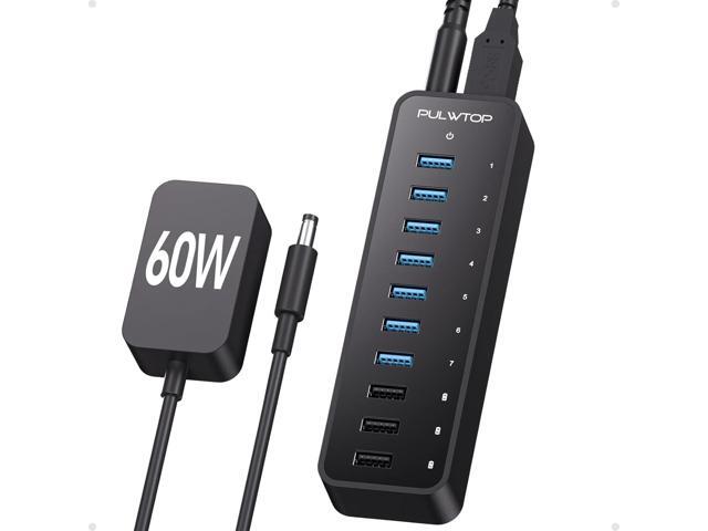 USB 3.0 Hub, 10Ports USB-Hub with 7 USB-3.0 & 3 BC1.2 Ports, Multi USB 60W Data Hub Compatible for USB A Laptops, PC, All USB Devices, Mobile and...