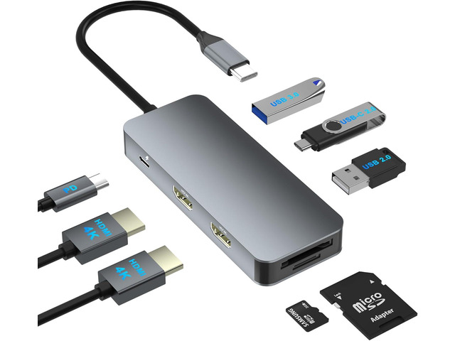 Docking Station Dual Monitor for Dell/HP/Lenovo/Mac Laptop, USB C Laptop Docking Station Dual Monitor, Dual HDMI Adapter for 2 Monitors, 8 in 1 USB...