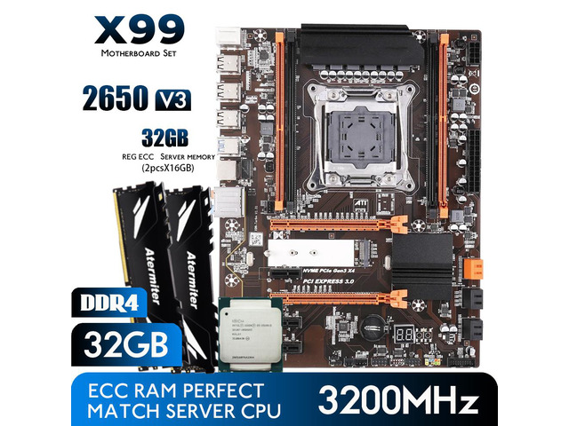 Atermiter X99 B85 Motherboard Kit Set With LGA 2011-3 Intel Xeon E5 2650 V3 CPU Processor 2pcs x 16GB DDR4 3200MHz 32GB REG ECC RAM Memory Combos