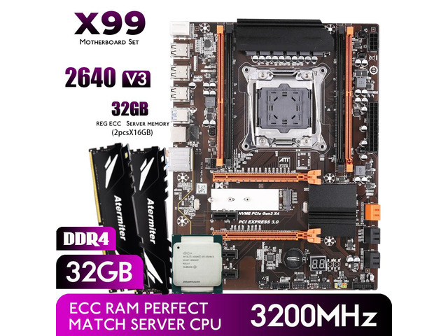 Atermiter X99 B85 Motherboard Kit Set With LGA 2011-3 Intel Xeon E5 2640 V3 CPU Processor 2pcs x 16GB DDR4 3200MHz 32GB REG ECC RAM Memory Combos