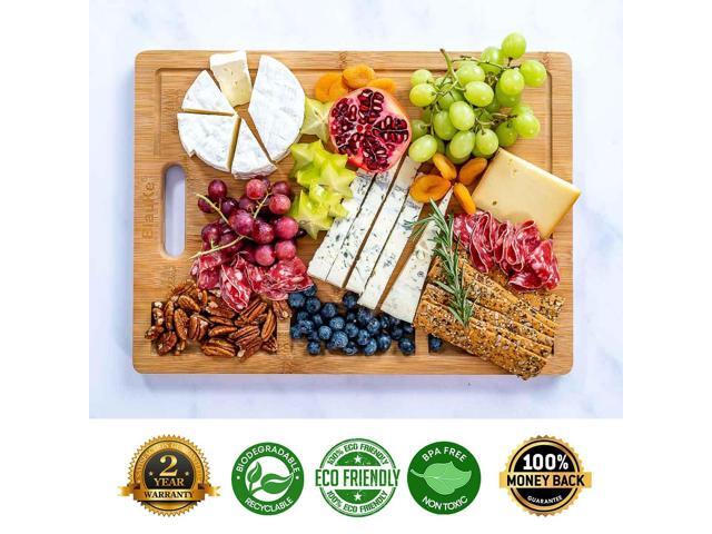 Wood Cutting Board for Kitchen 17x12 inch - Extra Large Bamboo Cutting Board with Juice Groove and Integrated Containers - Butcher Block, Wooden...