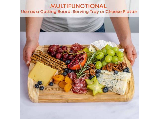 Wood Cutting Board for Kitchen - 14x11' Large Bamboo Cutting Board with Juice Groove - Wooden Chopping Board, Serving Tray, Butcher Block - BlauKe