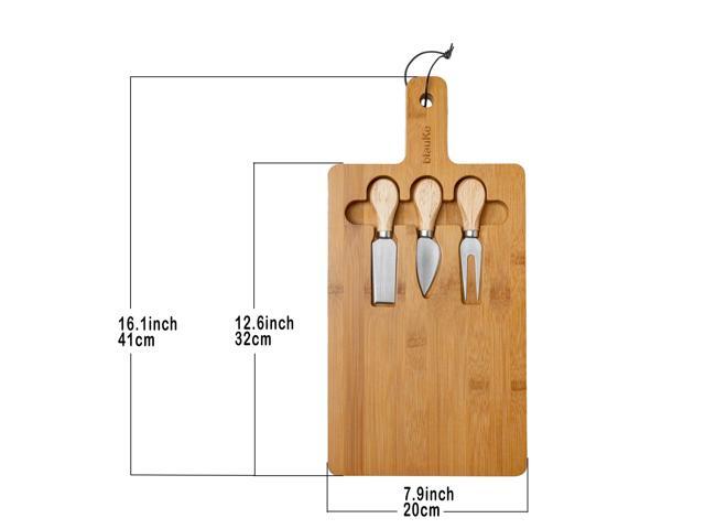 Bamboo Cheese Board and Knife Set 12x8 inch - Wood Cheese Cutting Board, Serving Tray Platter, Charcuterie Board Set, Magnetic Cheese Knives - BlauKe