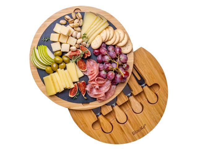 Photos - Chopping Board / Coaster Bamboo Cheese Board with Knife Set and Slate - 12 inch Round Charcuterie B