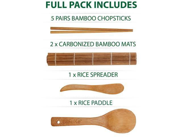 Sushi Making Kit - 2 Bamboo Sushi Rolling Mats, 5 Pairs Chopsticks, Rice Paddle, Spreader - Beginner Sushi Maker Kit with Roller Mat and...